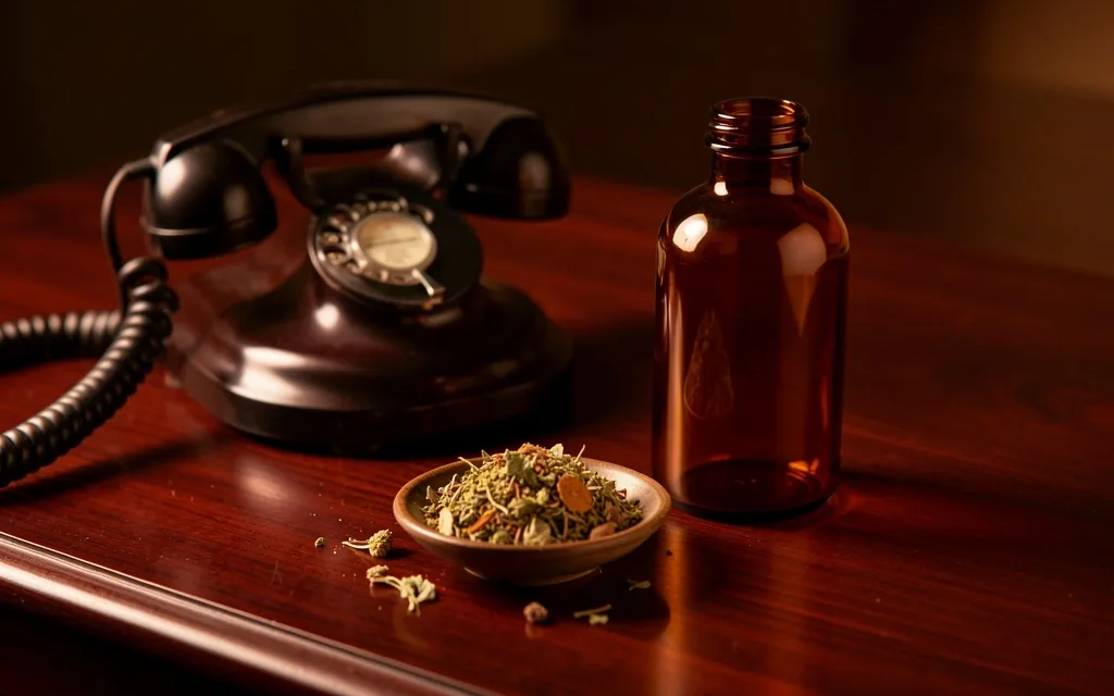 Desk scene with supplement bottle and telephone for product inquiries