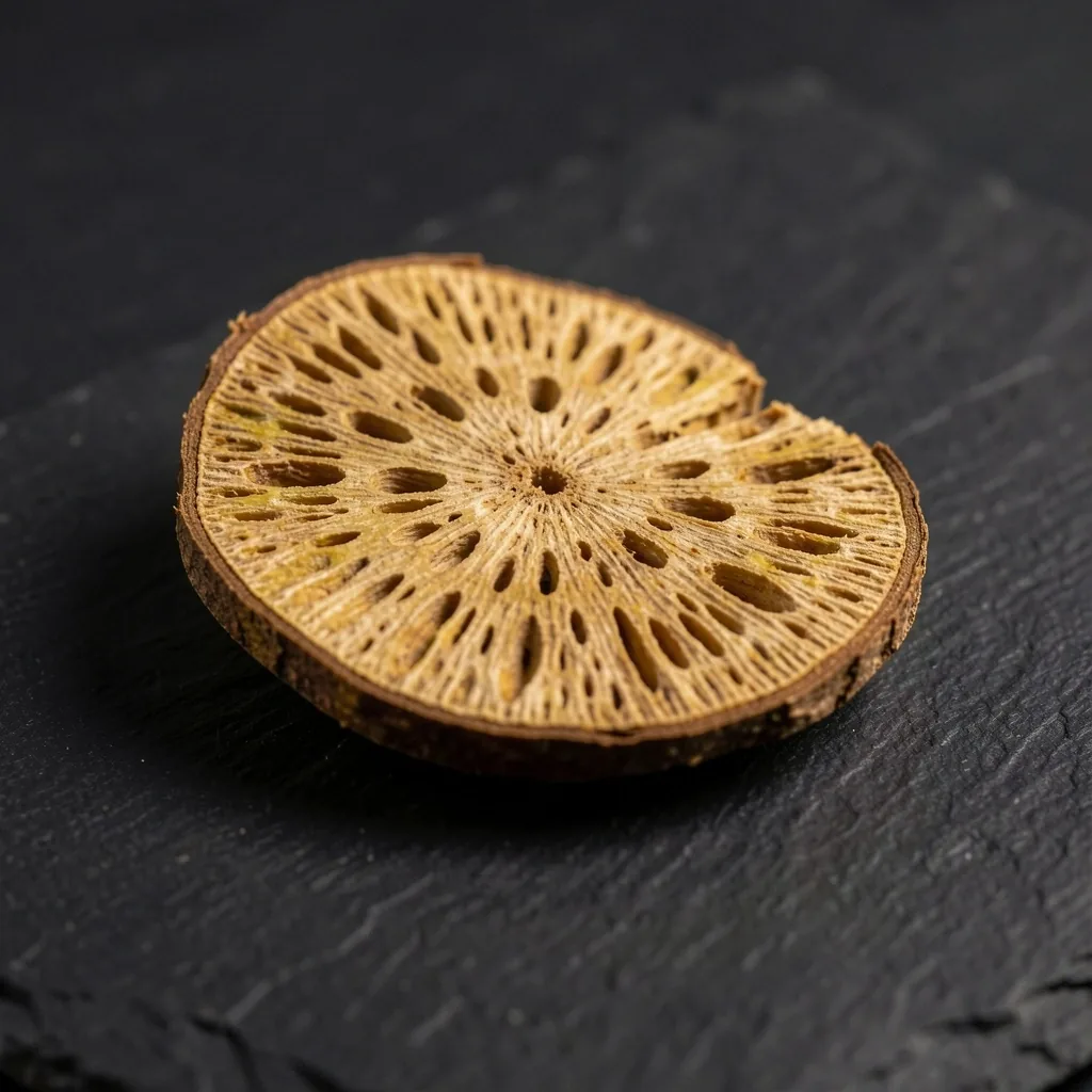 Dried botanical root specimen cross-section