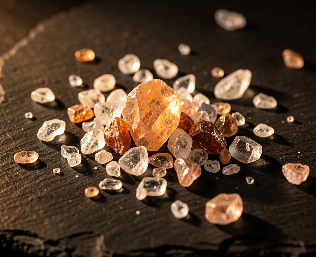 Magnesium crystals on dark surface