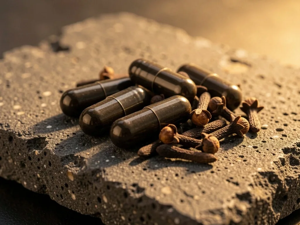 Natural supplement specimens on a dark surface