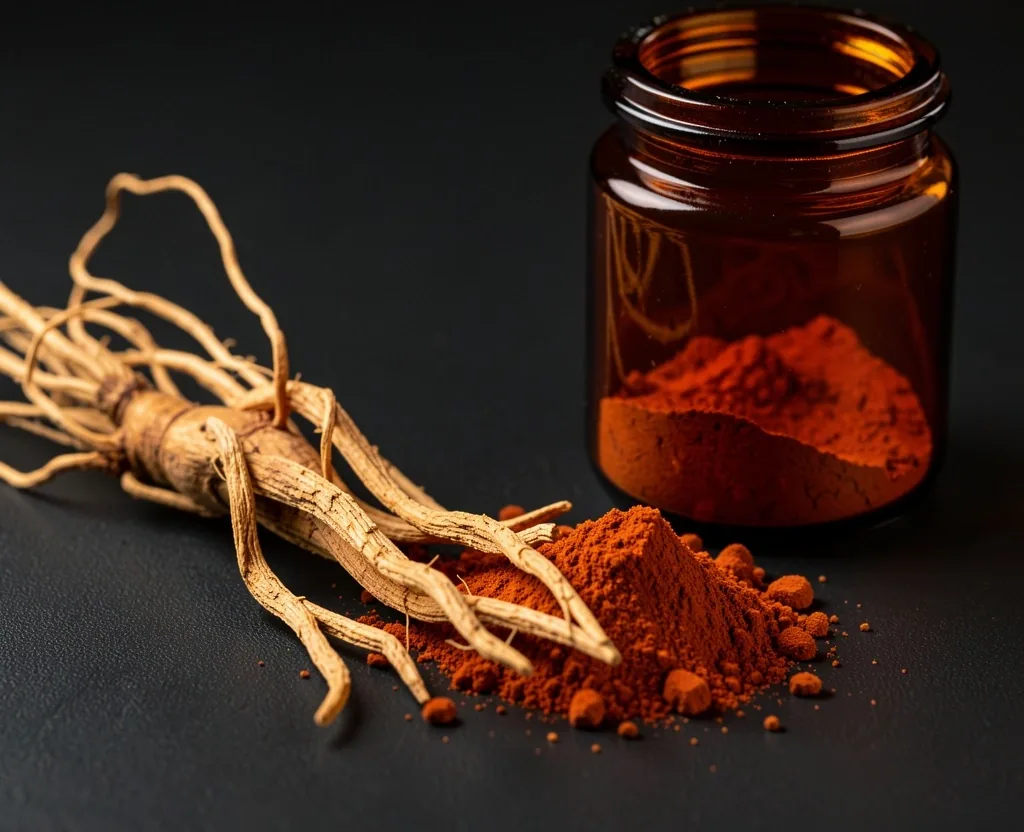 Botanical endurance ingredients on a dark surface